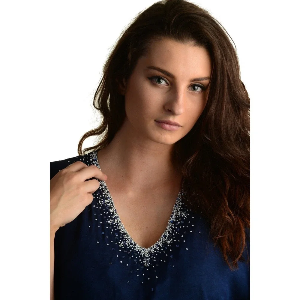 Walker & Wade Goddess Kaftan / Starry Night Navy Beaded Cover up Size XL - Picture 3 of 9